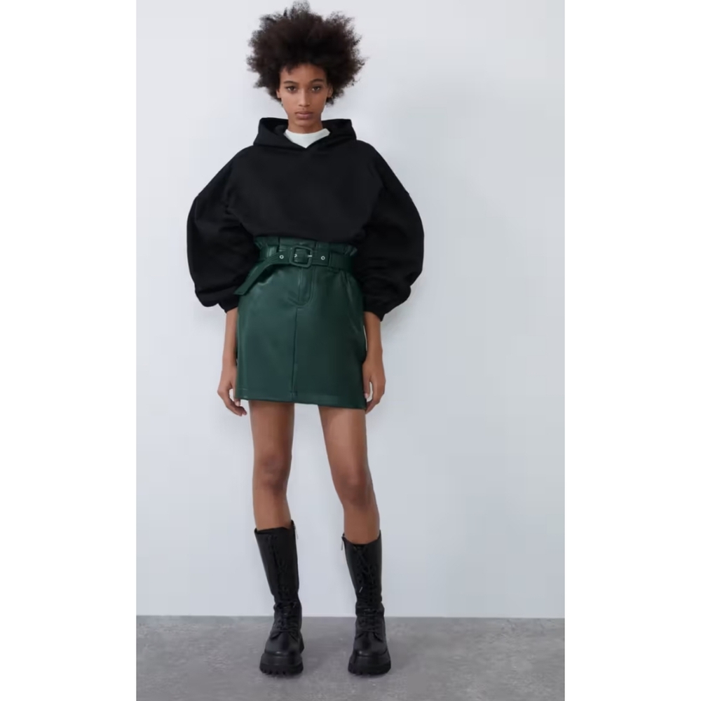 ZARA JOIN LIFE Collection Belted Faux Leather Paperbag Mini Skirt Size XS Fall